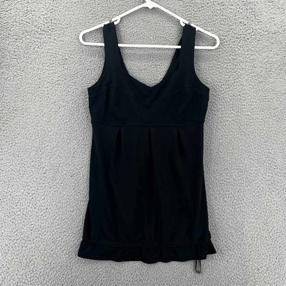 Lululemon Elevate Tank Top Size 6 Black Mesh Drawcord Hem‎ Pleated Pullover
